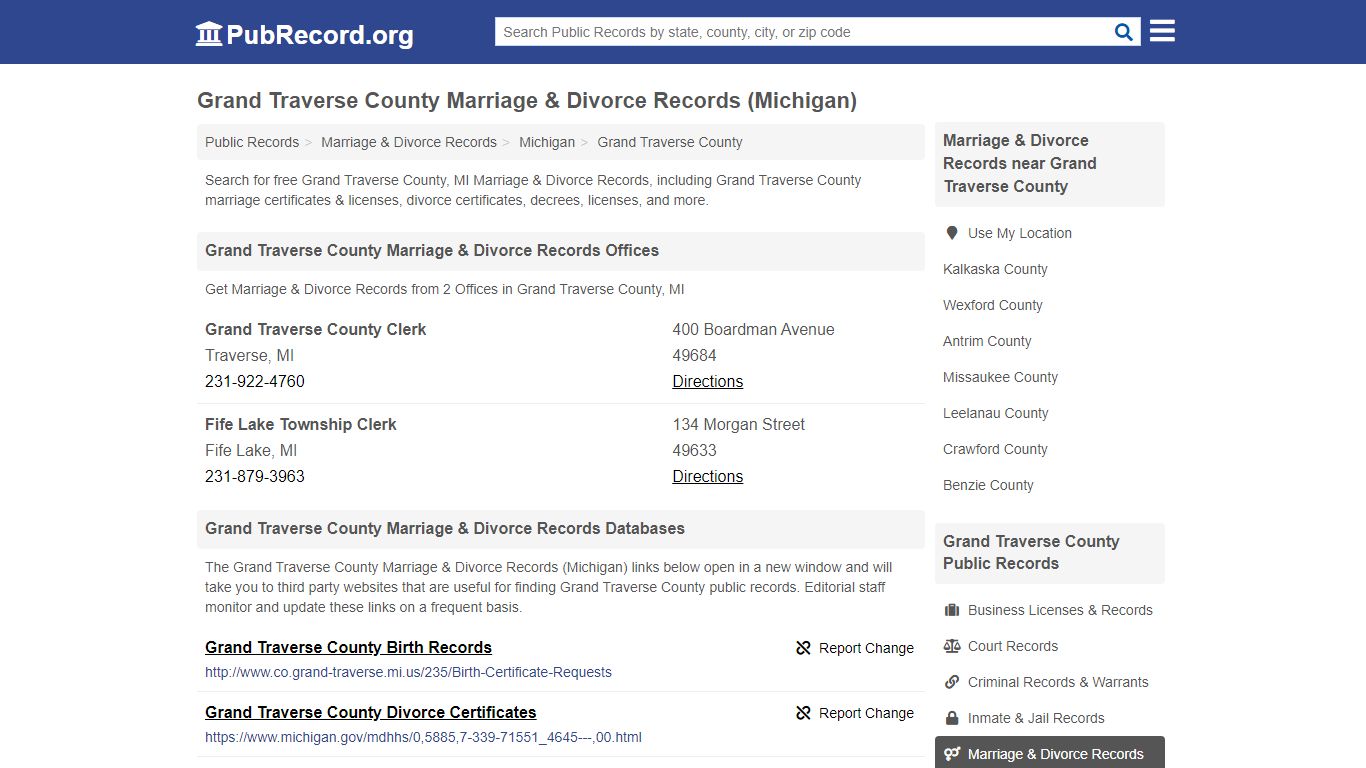 Grand Traverse County Marriage & Divorce Records (Michigan)